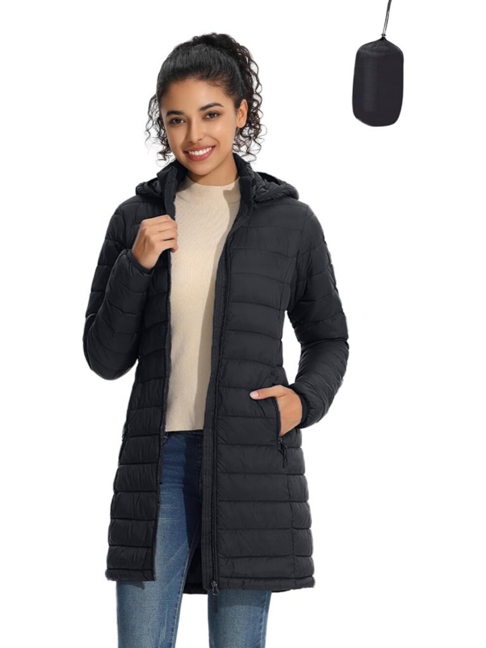 Lightweight Packable Women’s Puffer Jacket, Water-Resistant, Slim-Fit